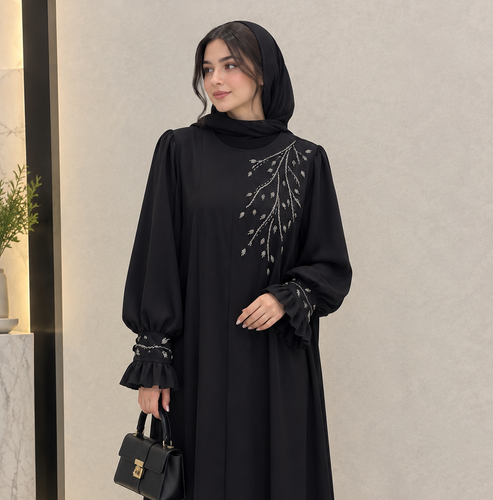 عبا زنانه مشکی منجوق دوزی شده بلند